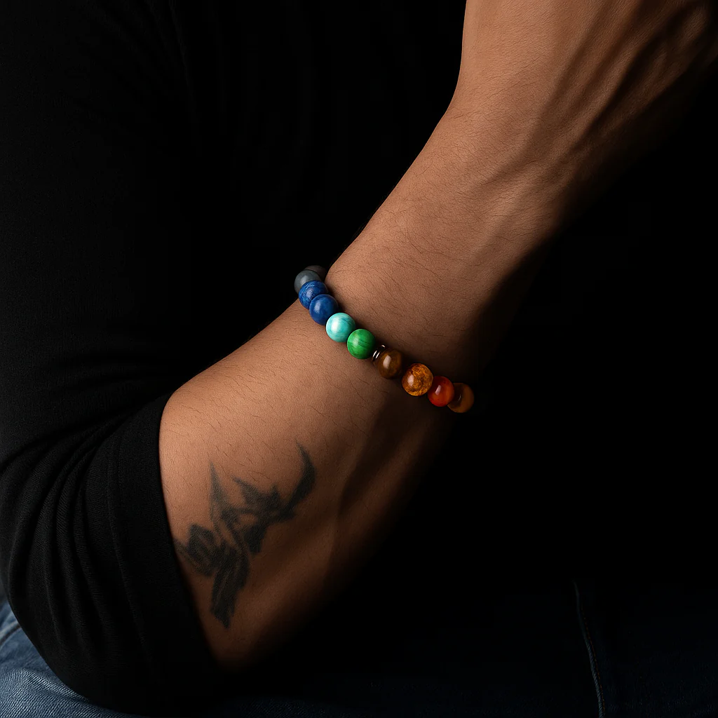 7 CHAKRA HEALING BRACELET WITH PYRITE (PERSONALISED) - Image 3