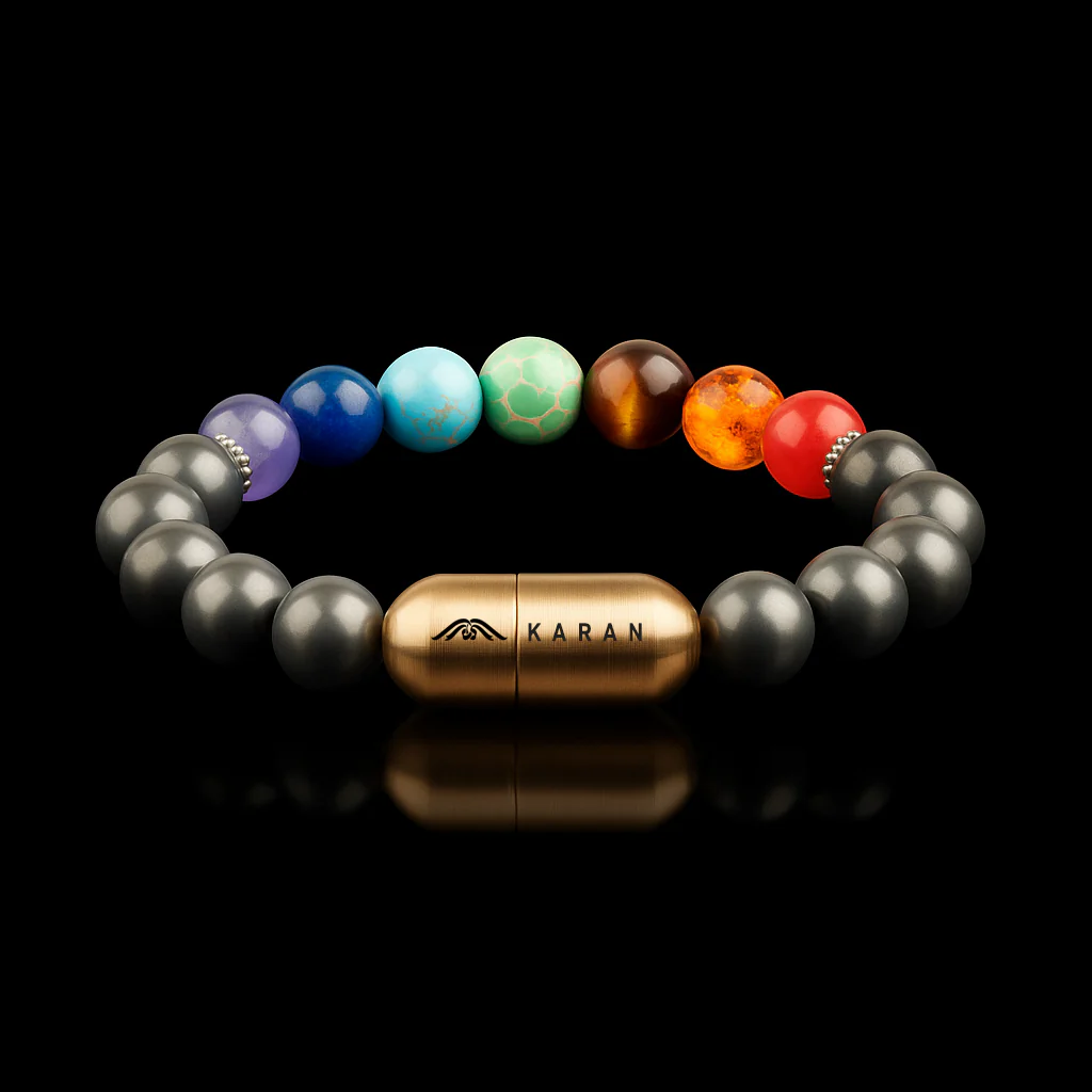 7 CHAKRA HEALING BRACELET WITH PYRITE (PERSONALISED) - Image 6